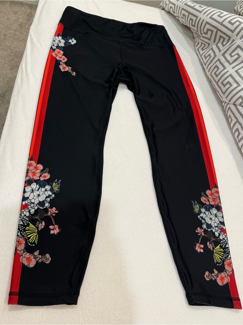 RBX Black Leggings with Red Stripes and Floral Print